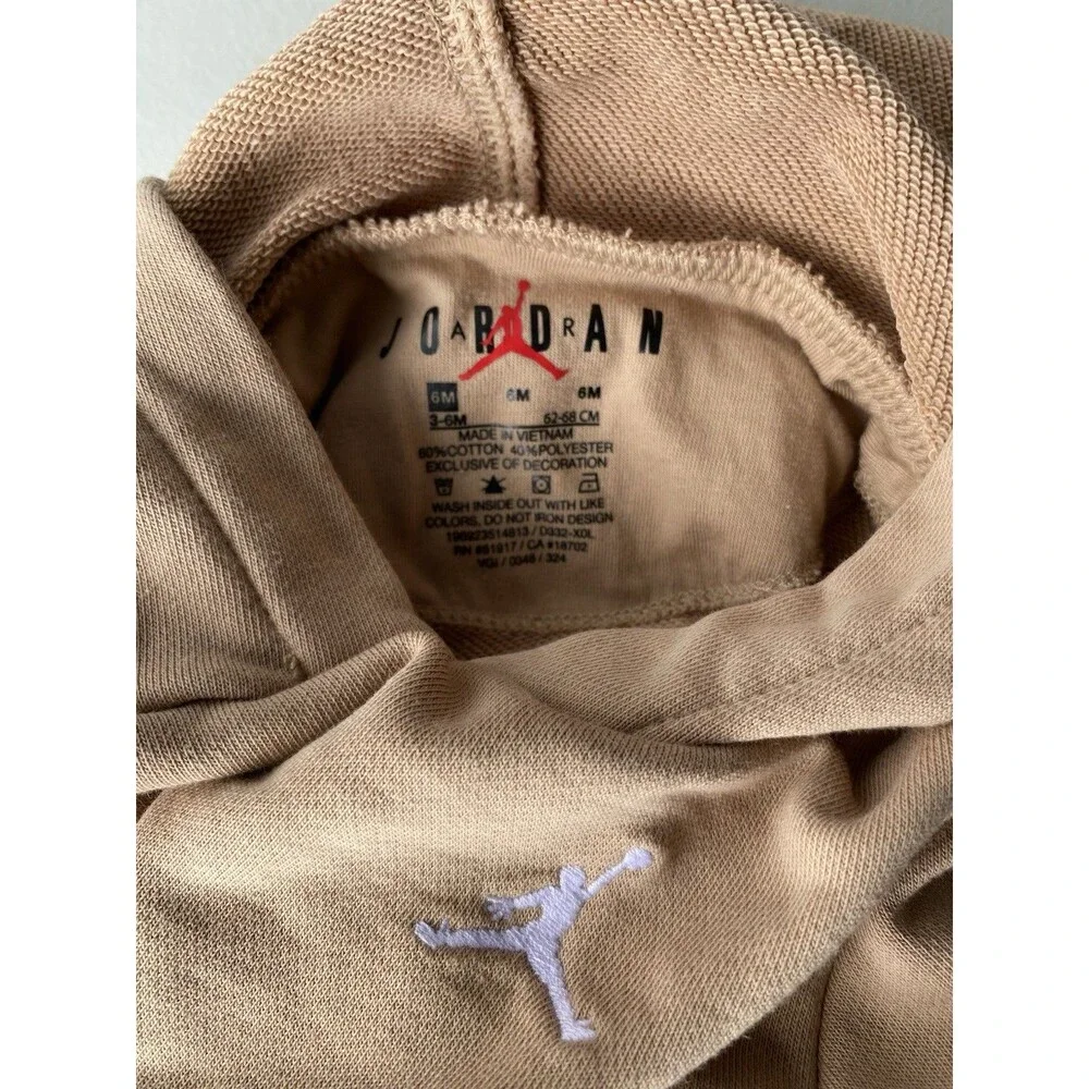 Nike Jordan Brooklyn Fleece Hooded Romper 3-6M Tan Beige Bubble Bodysuit